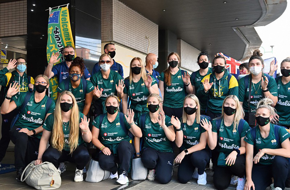 The Olympic symbol has been installed at the summit of Mt. Takao, a popular tourist spot in Tokyo. Visible in the distance is a well-known symbol of Japan: Mt. Fuji.