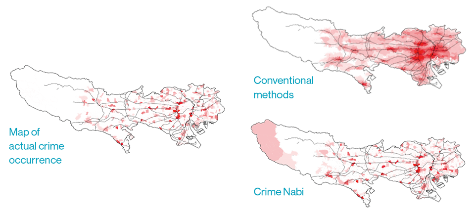 The map showing Crime Nabi’s predictions