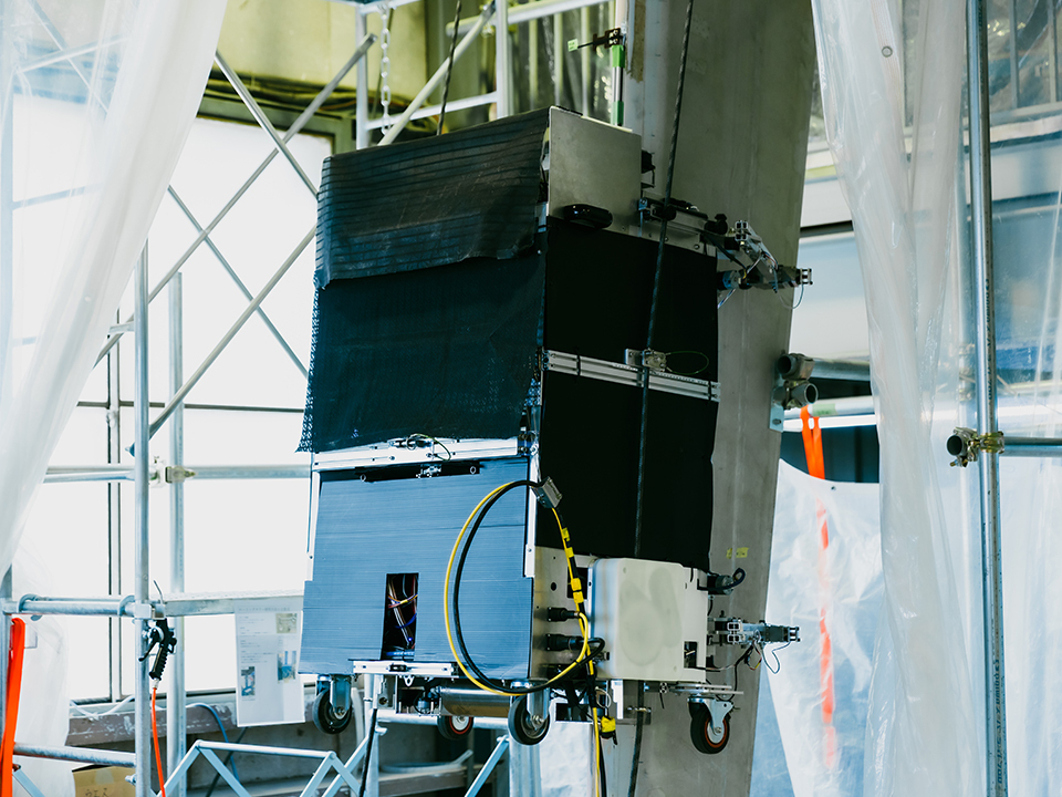 A repair robot being tested