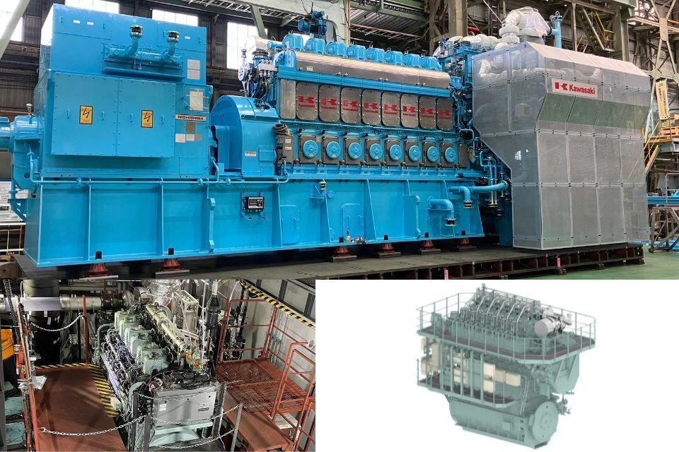 A collage of three images of ship engines